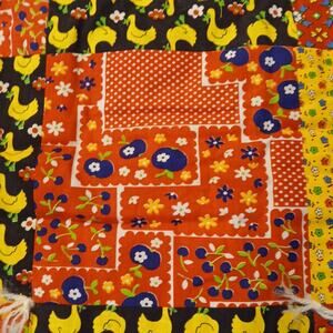 Vtg Children's Ducks & Flowers‎ Unfinished Quilt Top HM Red Yellow 42"x32" READ